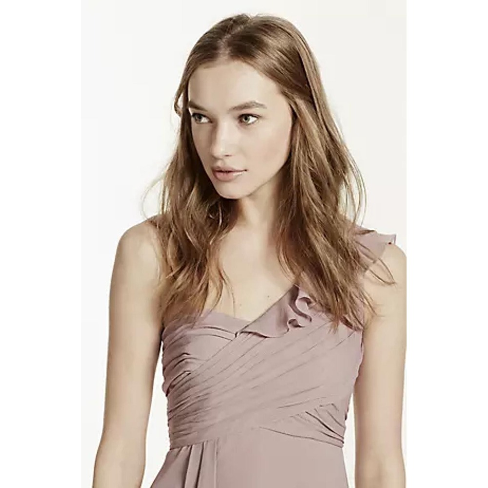 David's Bridal One Shoulder Chiffon Dress/Cascading‎ - NWOT - Picture 4 of 4
